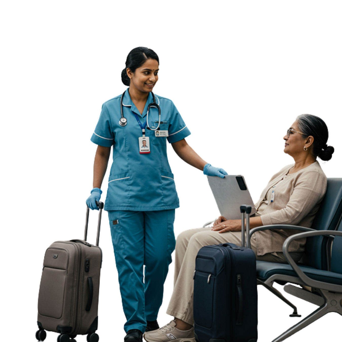 Travel Nurse assisting patient