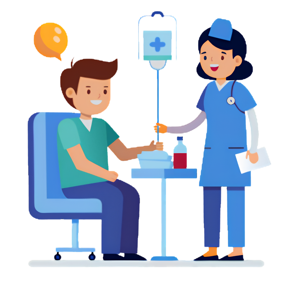 Niamm Nurse administering IV drip to a patient at home